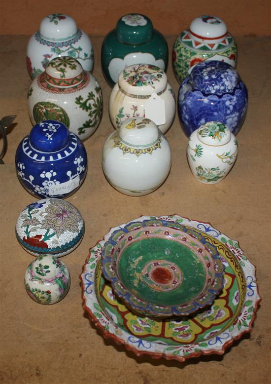 Collection of Chinese ginger jars and 2 Siamese dishes